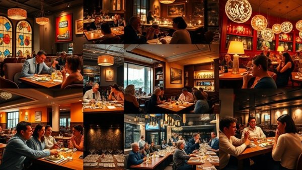 Collage of dining scenes in Downtown Houston for cheap eats.