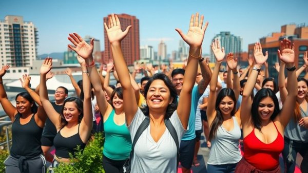 Miami full moon yoga group enjoying a rooftop session.
