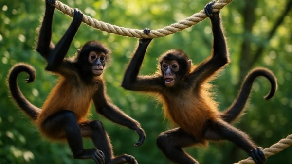 Spider monkeys at Nashville Zoo enjoying ropes.