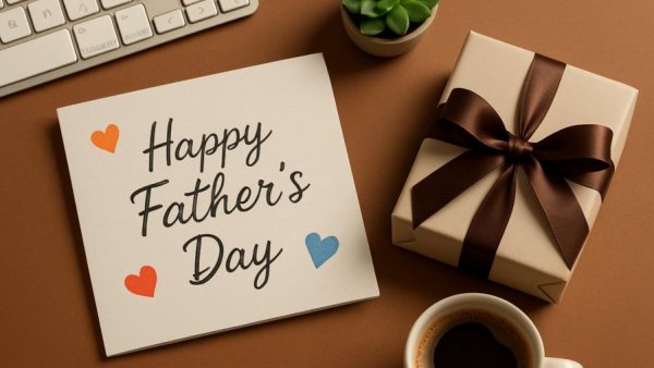 Father's Day gifts in New Orleans: card and present on desk.