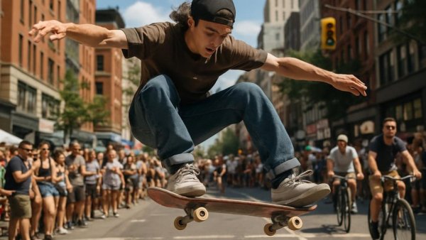Skateboarder at street festival during Atlanta free events.