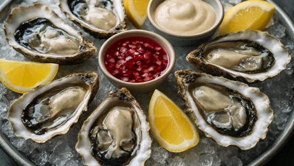 Fresh oysters and lemon slices at Port Aransas restaurant opening.