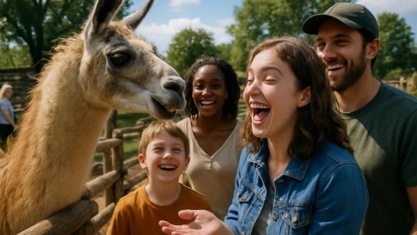 Friendly llama at Nashville pet sanctuary greeting visitors