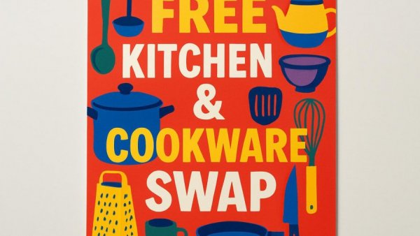 Poster for budget-friendly events in Charlotte NC featuring a free kitchen swap.