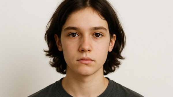Young person portrait on white background, neutral expression, Extreme Heat and Community Adaptation