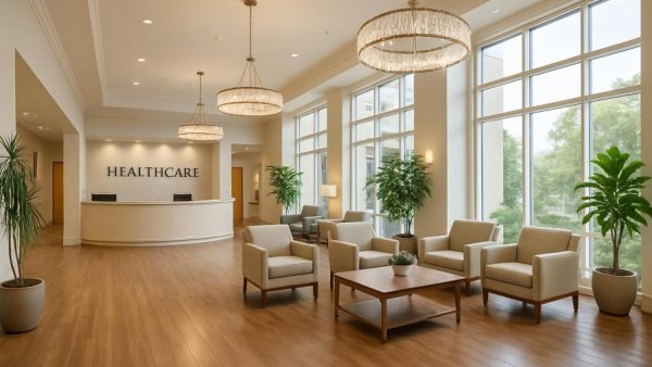 Spacious healthcare lobby with modern design and natural light, Louisiana Quality Healthcare Awards.