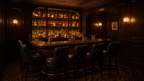 Elegant Houston speakeasy-style cocktail bar interior