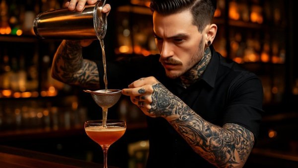 Bartender pouring a cocktail in a trendy Miami bar