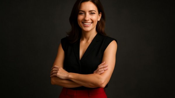 Confident Nashville woman in business attire, smiling warmly.