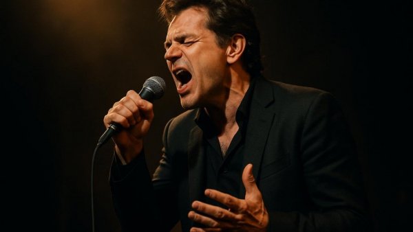 Renowned singer passionately performing in George Benson Nat King Cole tribute