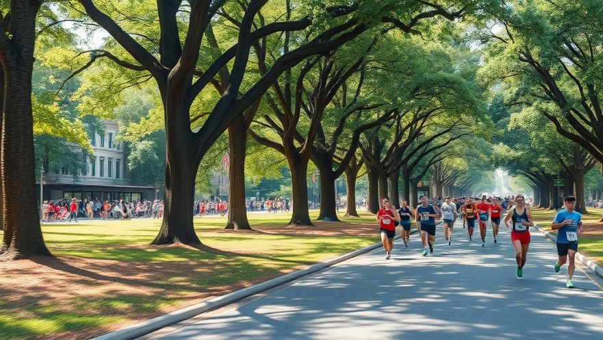 Peachtree Road Race in Atlanta: Fit community, vibrant runners, and lush park views.