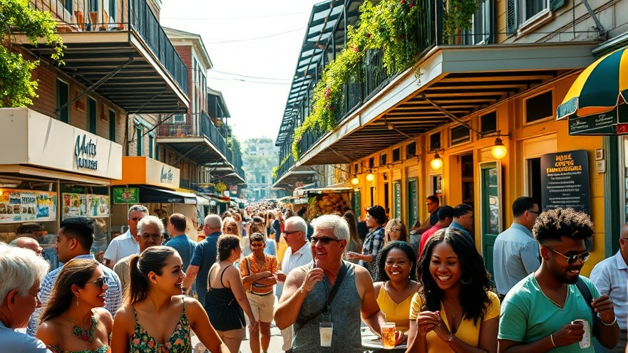 Vibrant New Orleans dining scene with diverse people enjoying Crescent City cuisine.