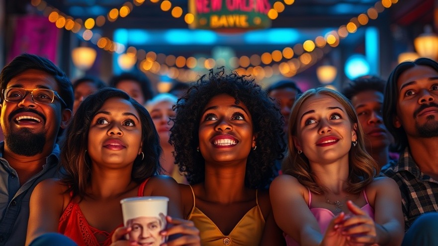 Diverse emotions at New Orleans events captured in a warm cinematic movie poster.