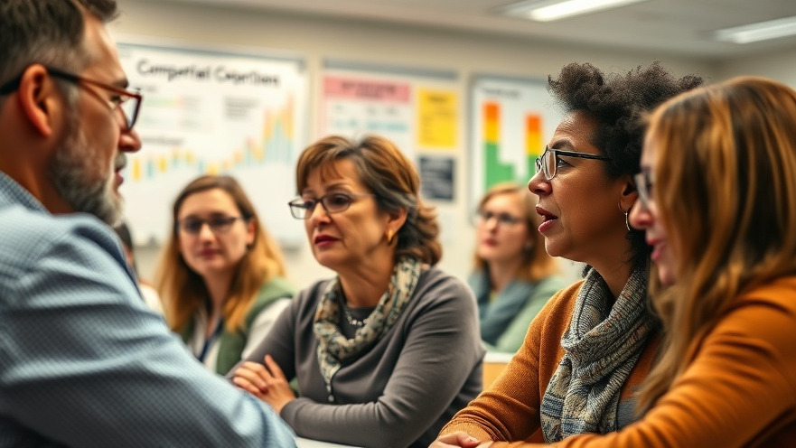 Teachers discussing compensation strategies in a Houston classroom.