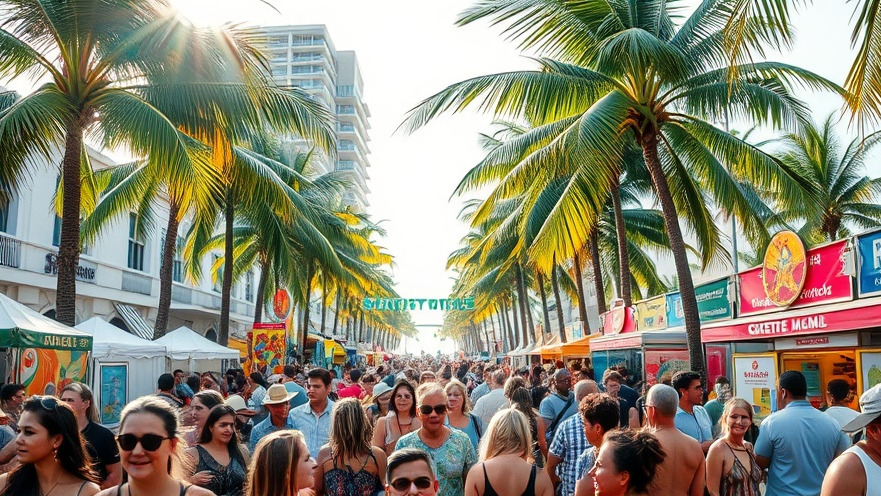 Vibrant Miami street festival showcasing live music and art installations, highlighting Fort Lauderdale happenings.