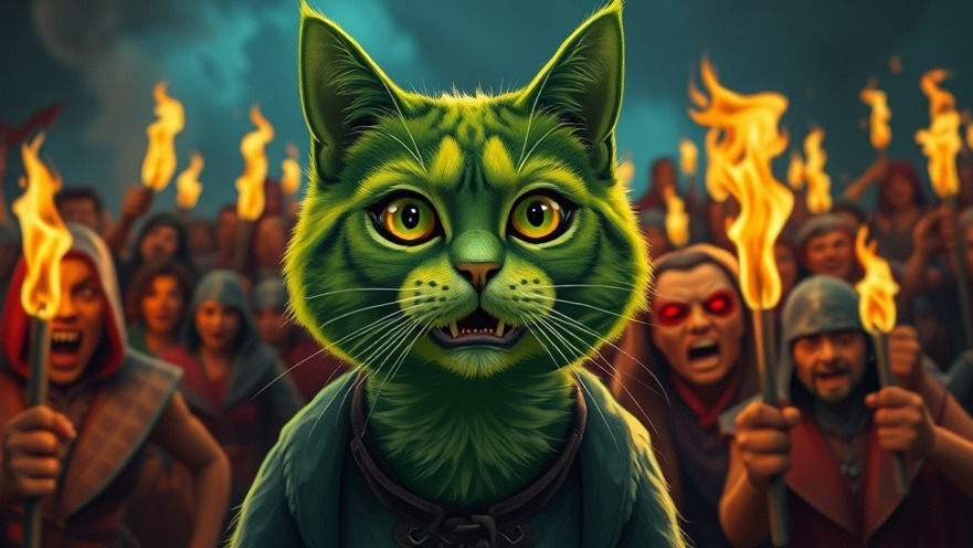 Understanding AI through a whimsical green Frankenstein cat amidst an angry mob.