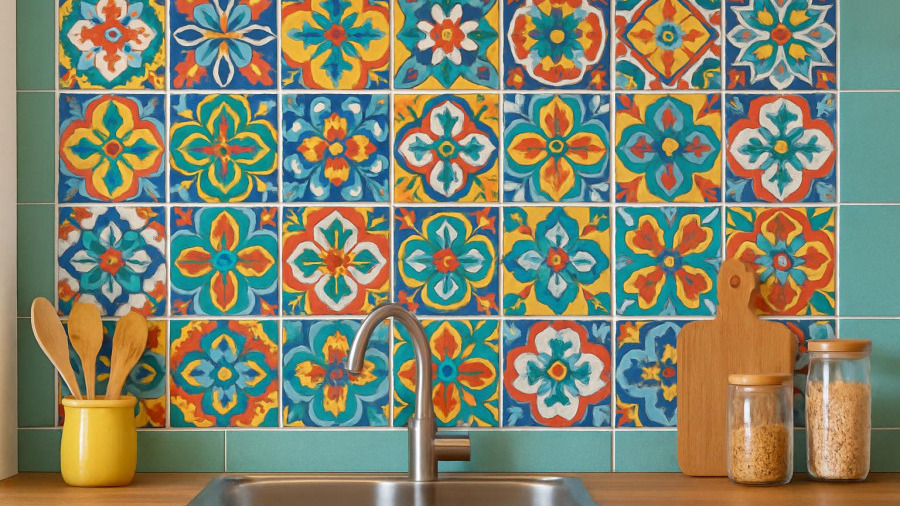 Colorful kitchen tiles featuring Delft tiles, embracing cultural revival in home decor.