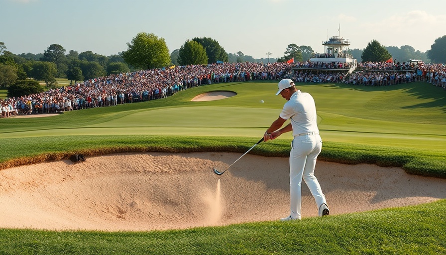 Golfer at US Open Tee Times in bunker during daylight.