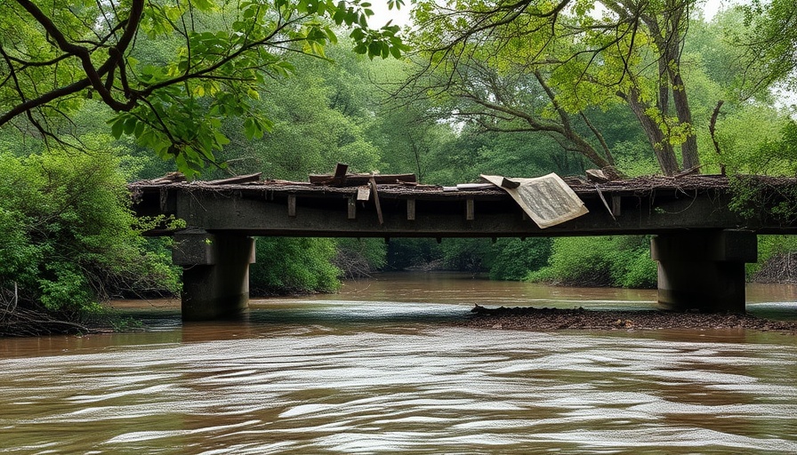 Charlotte local news: storm-damaged bridge over floodwaters.