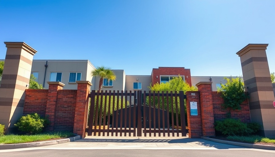 Elderly care facility entrance on a sunny day in Las Vegas.