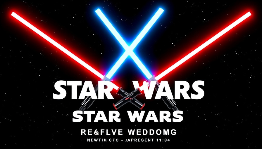 Star Wars Weddings at Little Chapel themed poster with lightsabers.