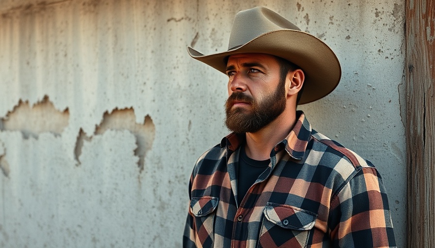 Country singer in a cowboy hat at a rustic Nashville setting.