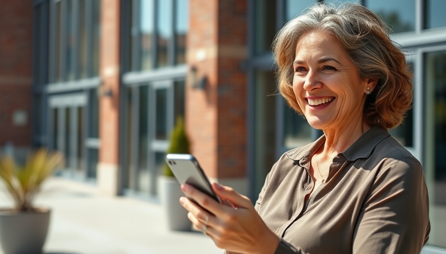Woman outside holding smartphone with image, related to Harris County Jail.