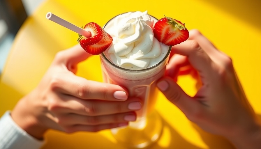 Close-up of hands holding a strawberry milkshake at Little Five Points Diner.