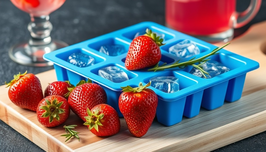 Creative use of ice cube tray with strawberries and rosemary