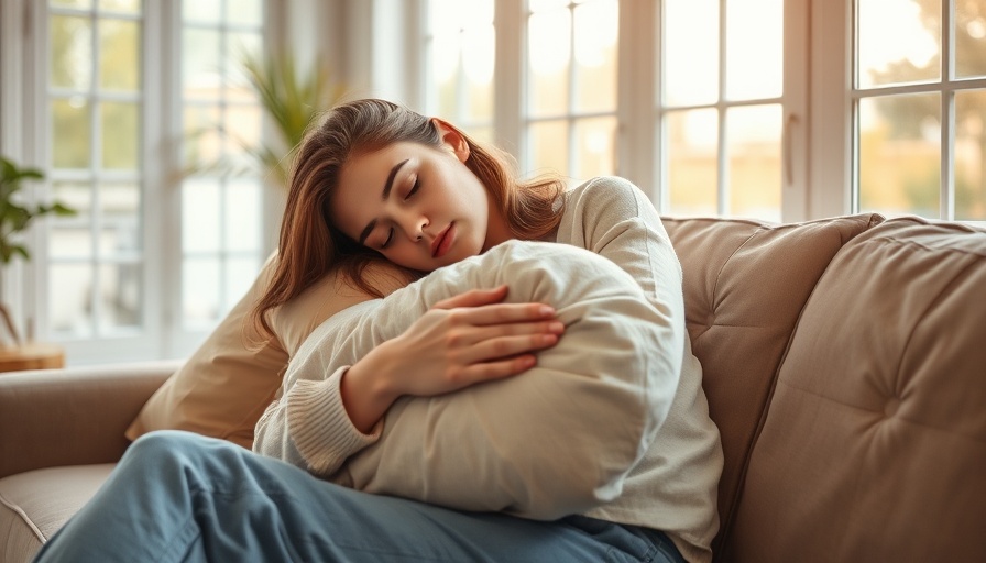 Young woman disrupts sleep cycle resting on a sofa, Charlotte health news.