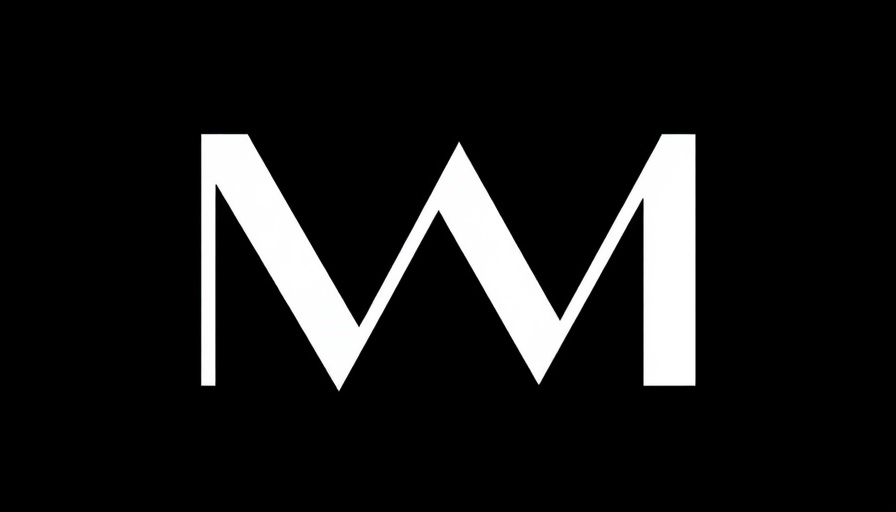 Stylized white letter M with serif font on black background.