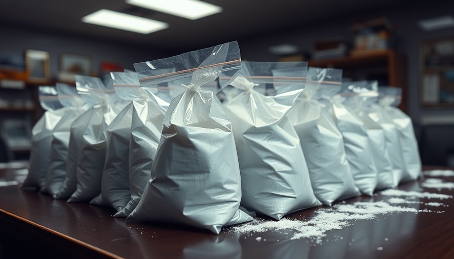 Sealed bags of white powder in office, symbolizing fentanyl crisis in Charlotte.