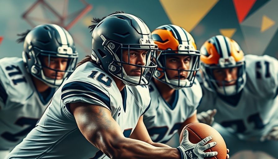Dynamic players in NFL-themed geometric artwork, showcasing intense action.