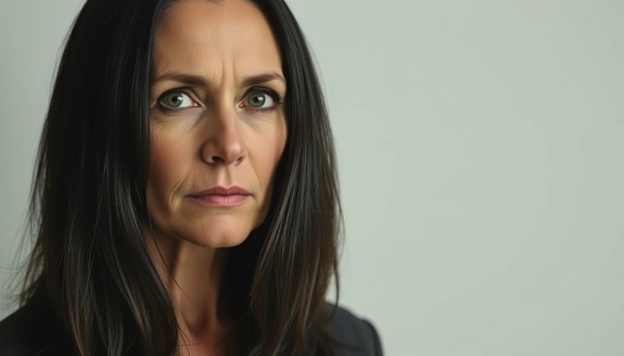 Mature woman with dark hair and serious expression looking directly.