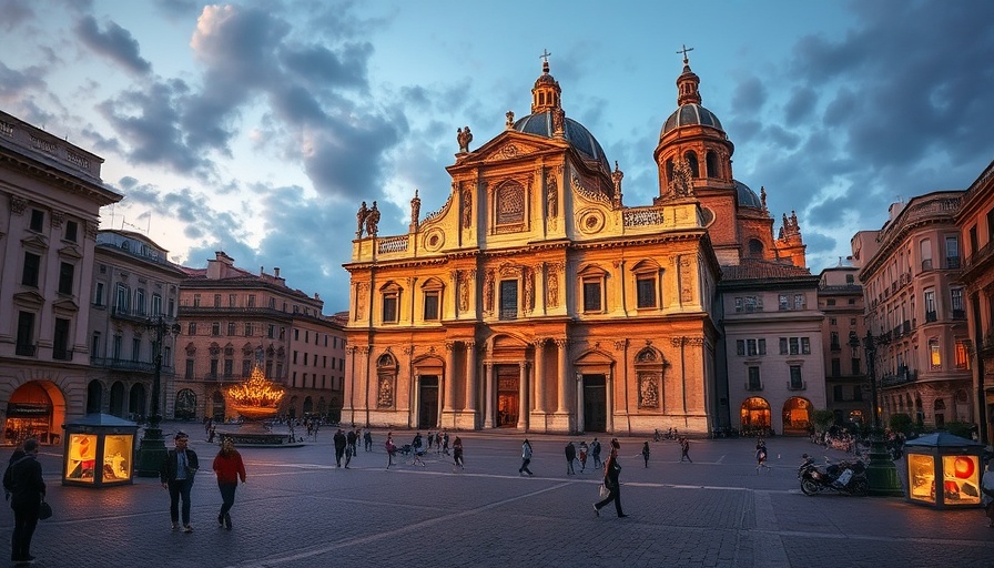 Stunning Papal Basilica of Rome illuminated at dusk with vibrant scene.