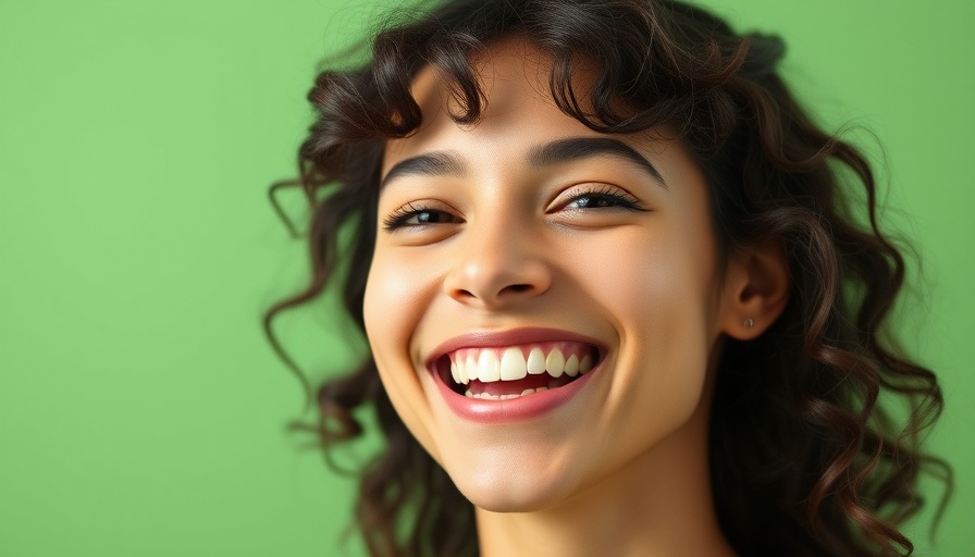 Cheerful individual smiling, photorealistic style, green background.