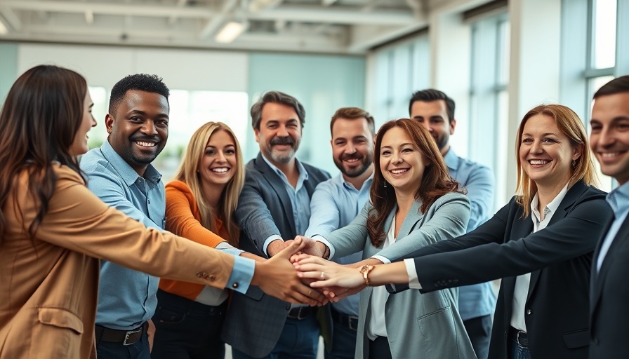 Diverse team joining hands, New Orleans business news, unity.