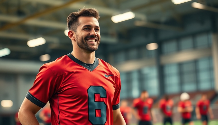 Saints QB competition participant in training facility, smiling confidently.