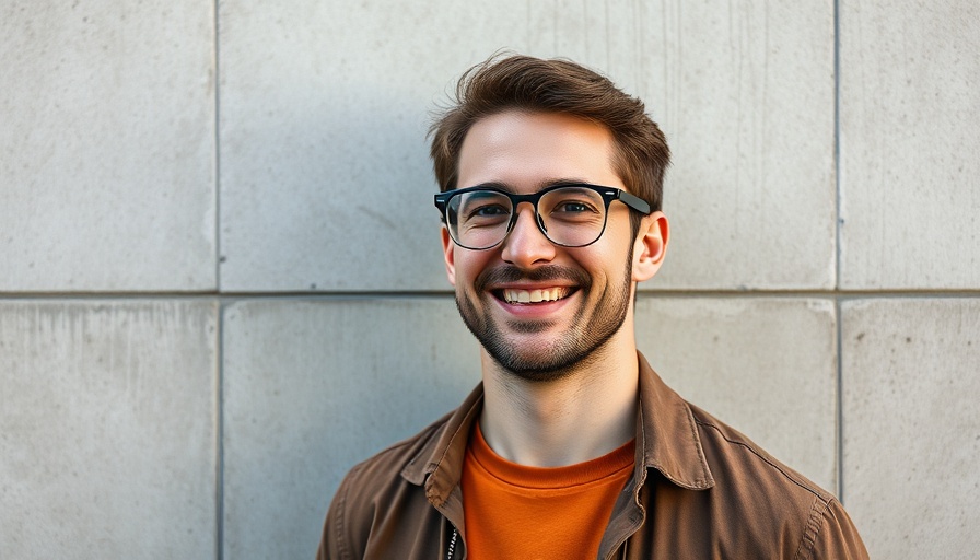 Confident man with glasses embracing future technology.
