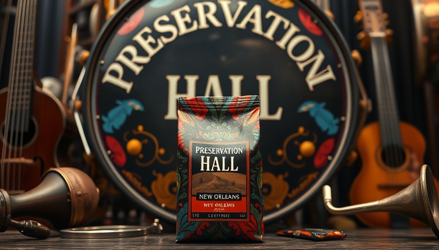 Preservation Hall Blend coffee by a New Orleans drum.