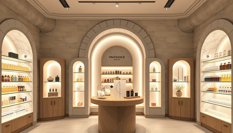 Modern Aroma360 Louisiana store interior with arched shelves.