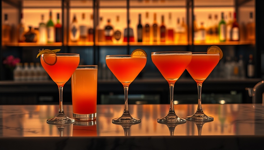 Nashville happy hour cocktails on bar with warm lighting.