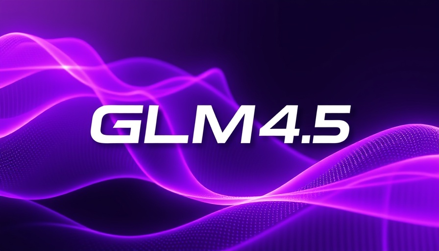 GLM 4.5 Open Source AI futuristic graphic with purple wave.