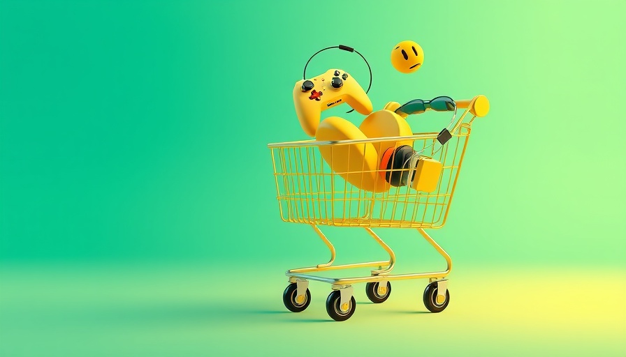 AI marketing tools concept with digital shopping cart and symbols.