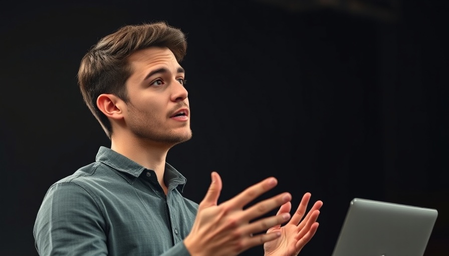 Man presenting on AI reasoning models, speaking with focus.
