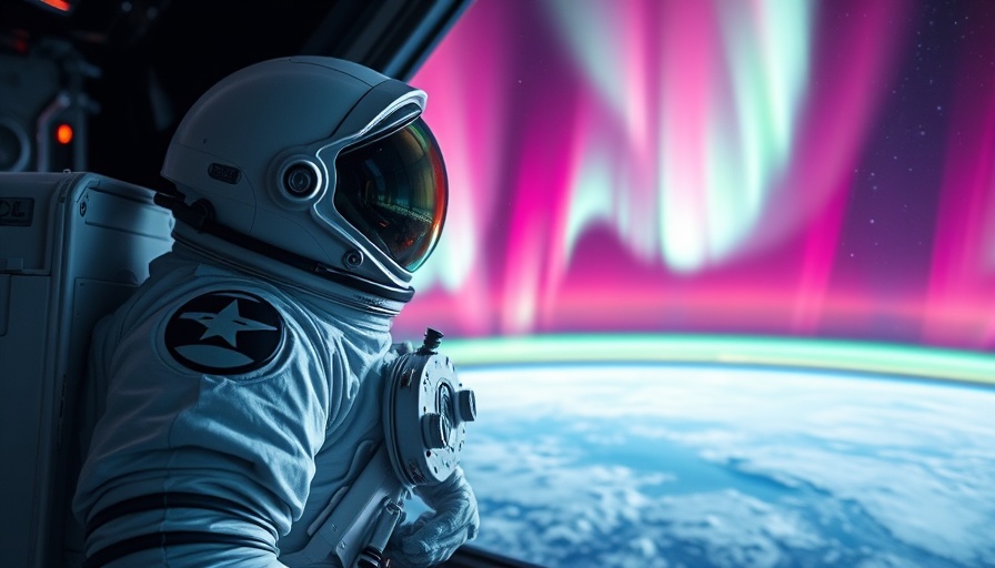 Astronaut gazing at Earth with vibrant auroras, AI in TradingView theme.