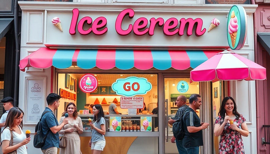Exterior view of Handel's Ice Cream in the Heights with smiling patrons.
