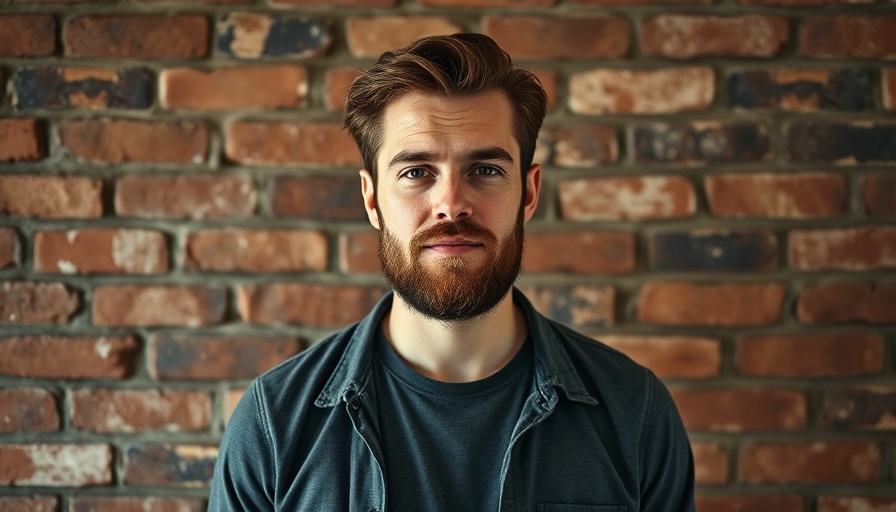 Bearded man posing with a rustic background for Jordan Davis Louisiana Stick.