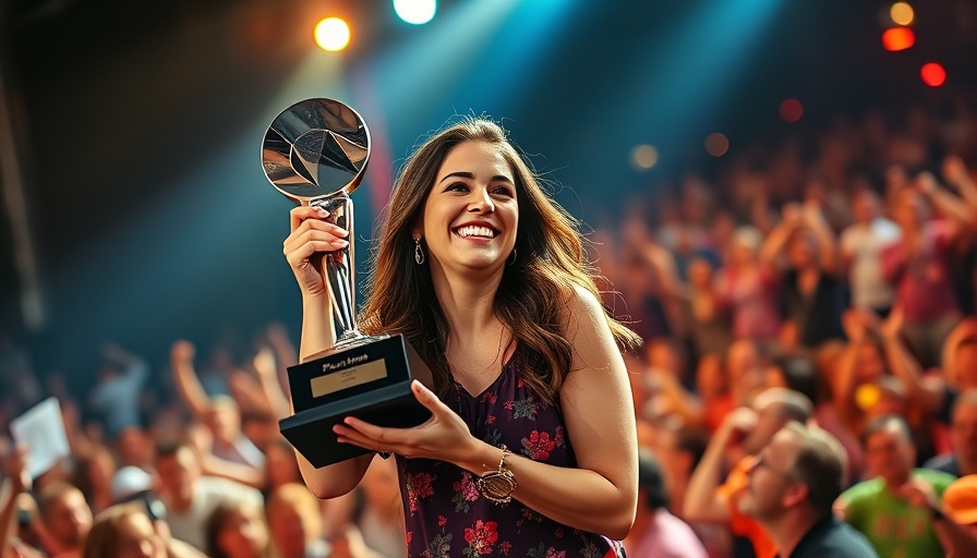 Megan Moroney No. 1 Party Nashville, woman with platinum award on stage.