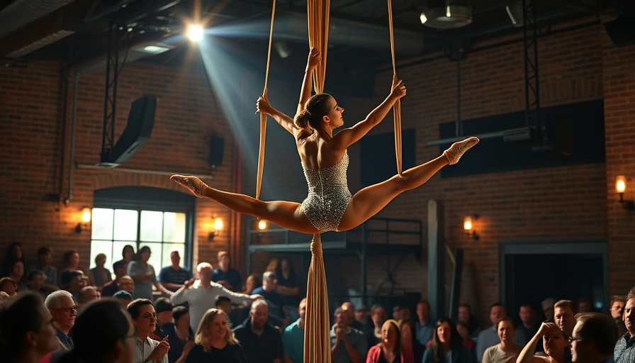 Aerial performer at Nude Nite Miami 2025, dazzling audience with split.
